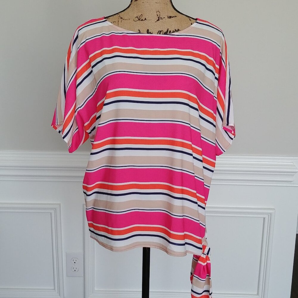 Michael Kors Electric Stripe Madison Side Tie Top • size Small Oversized. NEW!